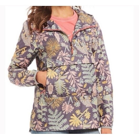 North Face Packable Hooded Rain/Wind Resistant Floral 1/4 Zip Jacket, Sz. M - Picture 1 of 16